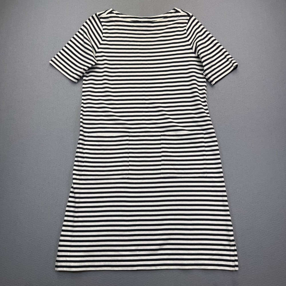 J. Jill Womens Black White Striped Cotton T-Shirt Dress Boat Neck Pockets Small